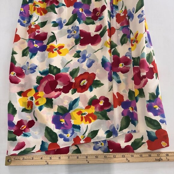 Vintage MAGGY LONDON Dress Size 6 100% Silk White Floral Sheath Colorful 50s - Picture 10 of 10